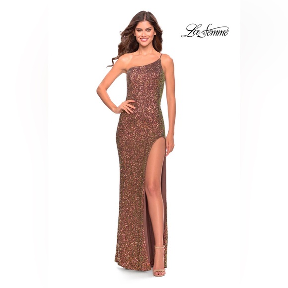 La Femme Bronze Sequin Evening Gown - Picture 8 of 8